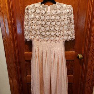 Rare Vintage William Pearson Couture baby pink lace linen dress Size 10